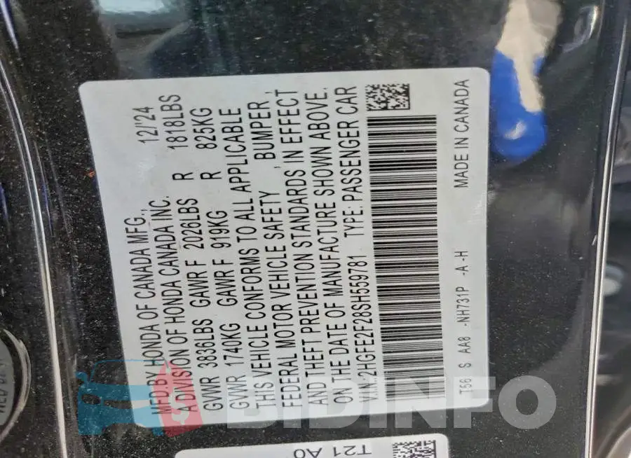 2HGFE2F28SH559781 Photo# 12