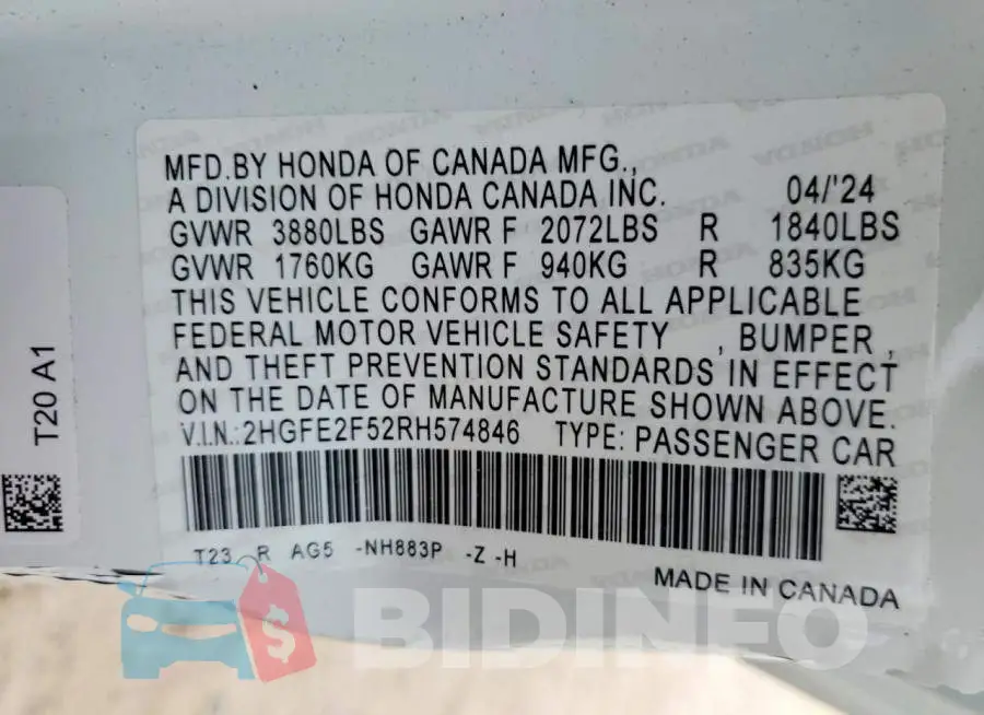 2HGFE2F52RH574846 Photo# 12
