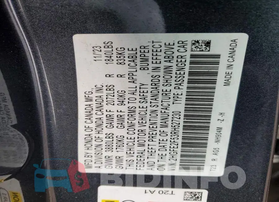 2HGFE2F53RH527230 Photo# 12