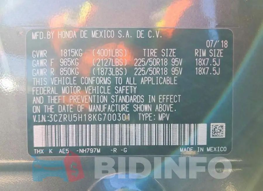 3CZRU5H18KG700301 Photo# 14