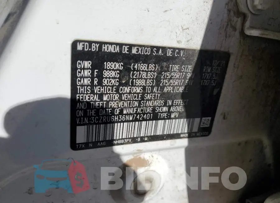 3CZRU6H36NM742401 Photo# 12