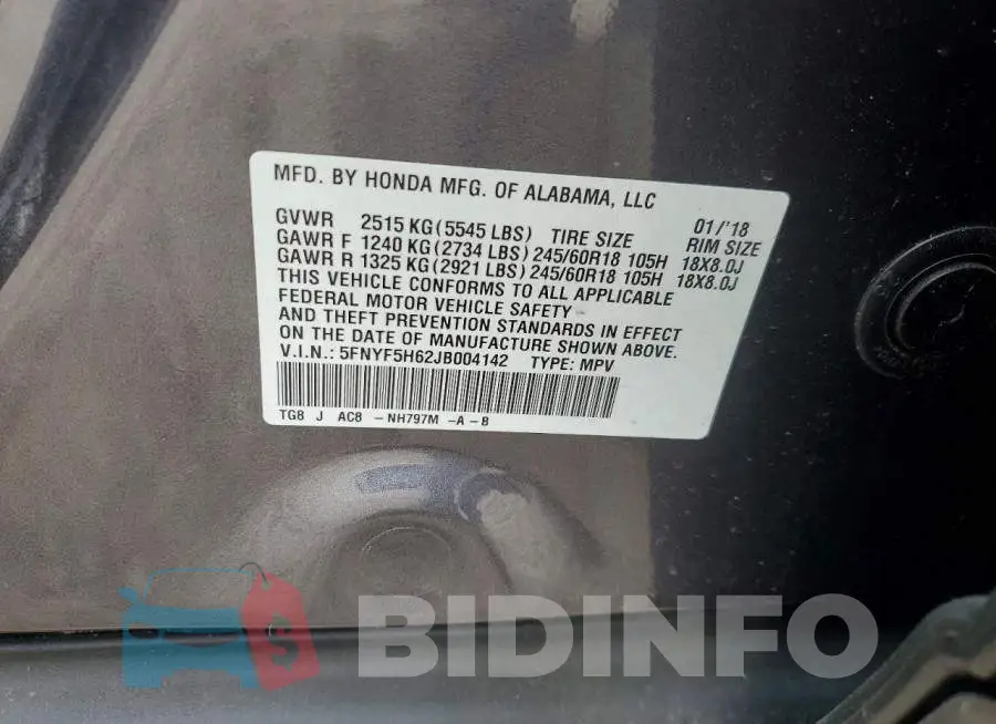 5FNYF5H62JB004142 Photo# 13