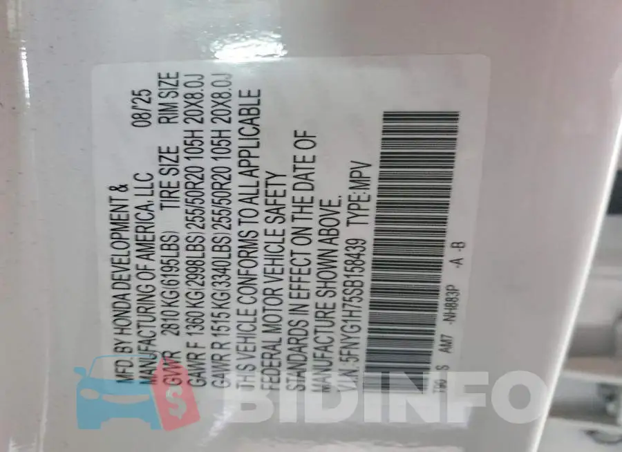 5FNYG1H75SB158439 Photo# 13