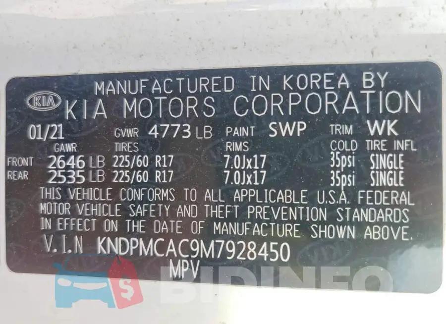 KNDPMCAC9M7928450 Photo# 14