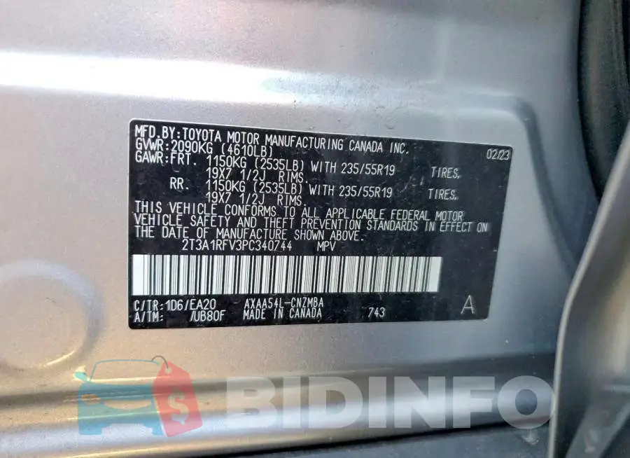 2T3A1RFV3PC340744 Photo# 12