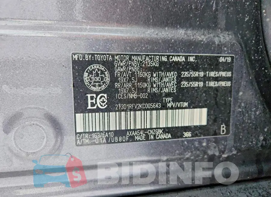 2T3D1RFV2KC005643 Photo# 13