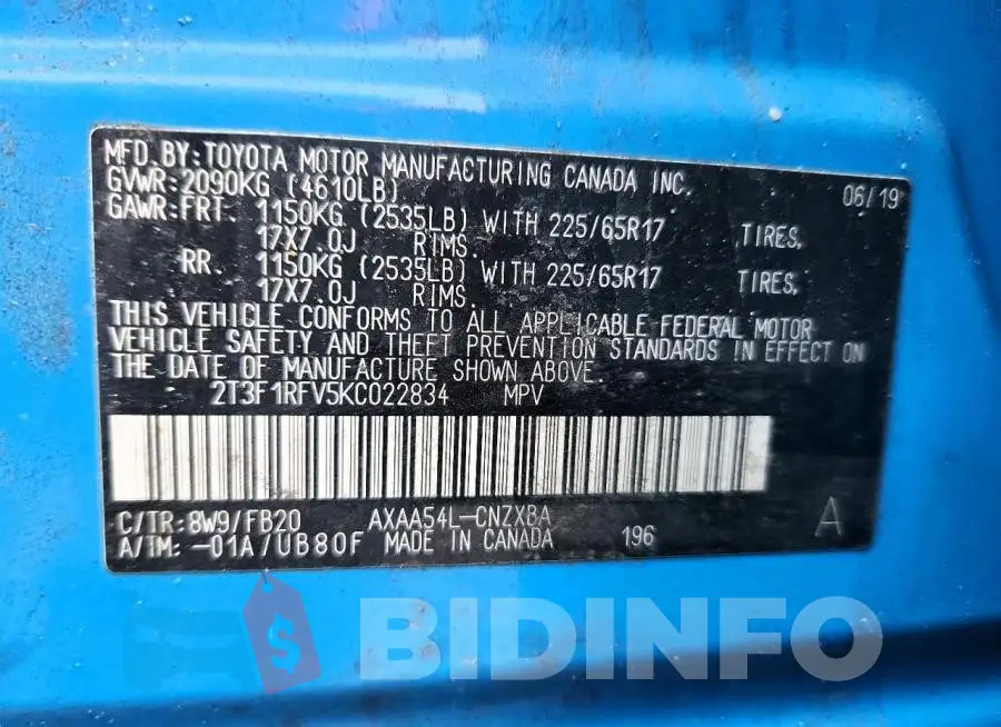 2T3F1RFV5KC022834 Photo# 14