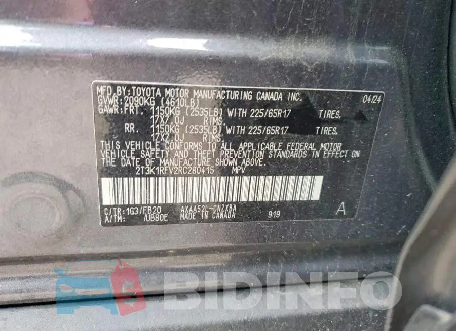 2T3K1RFV2RC280415 Photo# 14