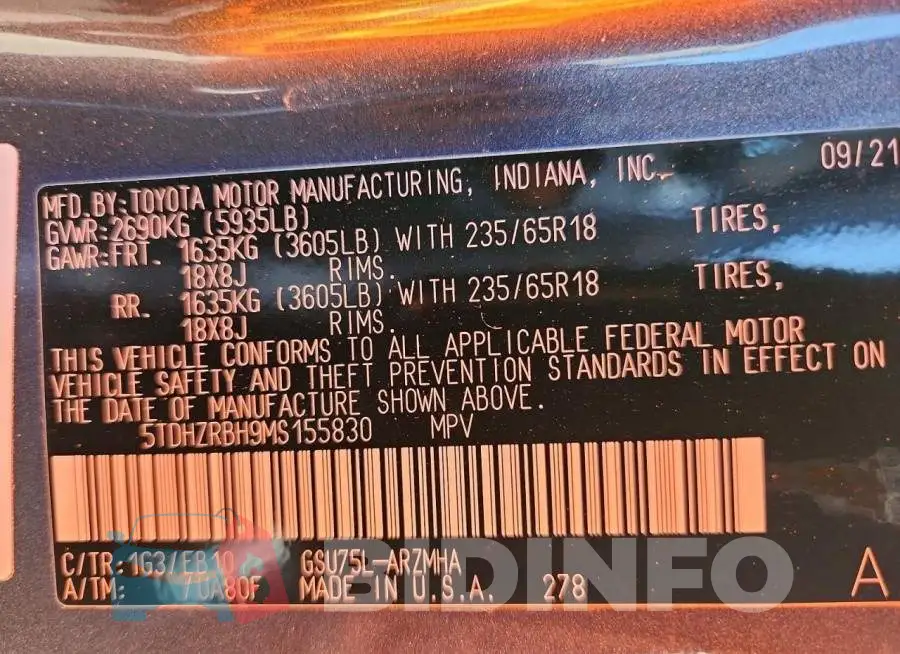 5TDHZRBH9MS155830 Photo# 14