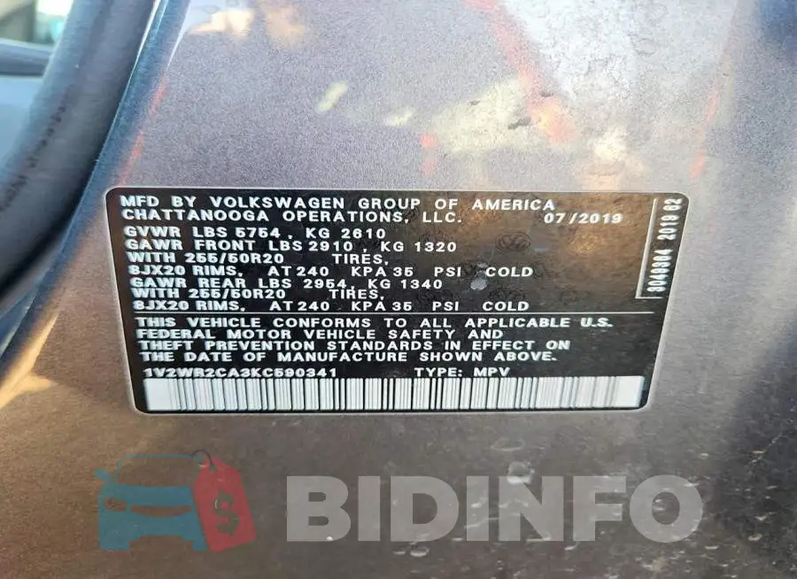 1V2WR2CA3KC590341 Photo# 14