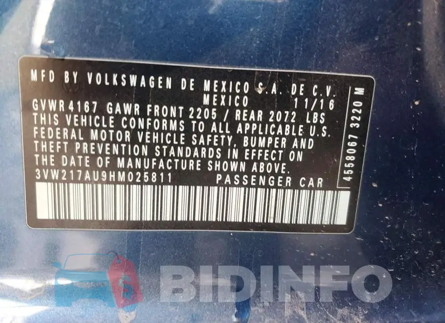 3VW217AU9HM025811 Photo# 12