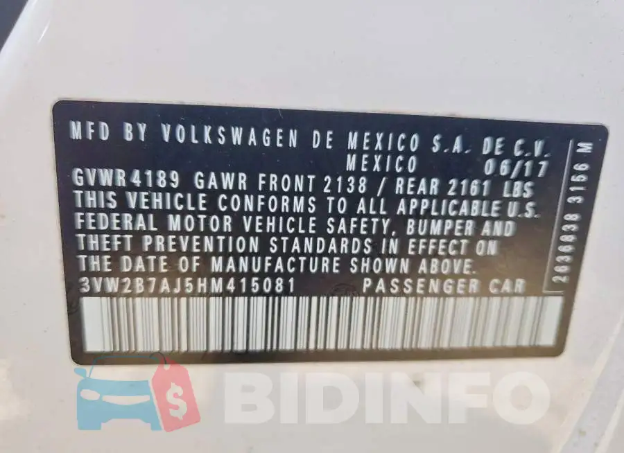 3VW2B7AJ5HM415081 Photo# 12