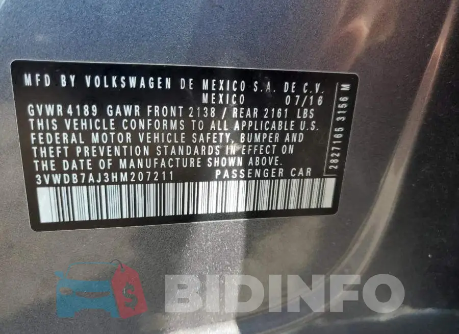 3VWDB7AJ3HM207211 Photo# 12