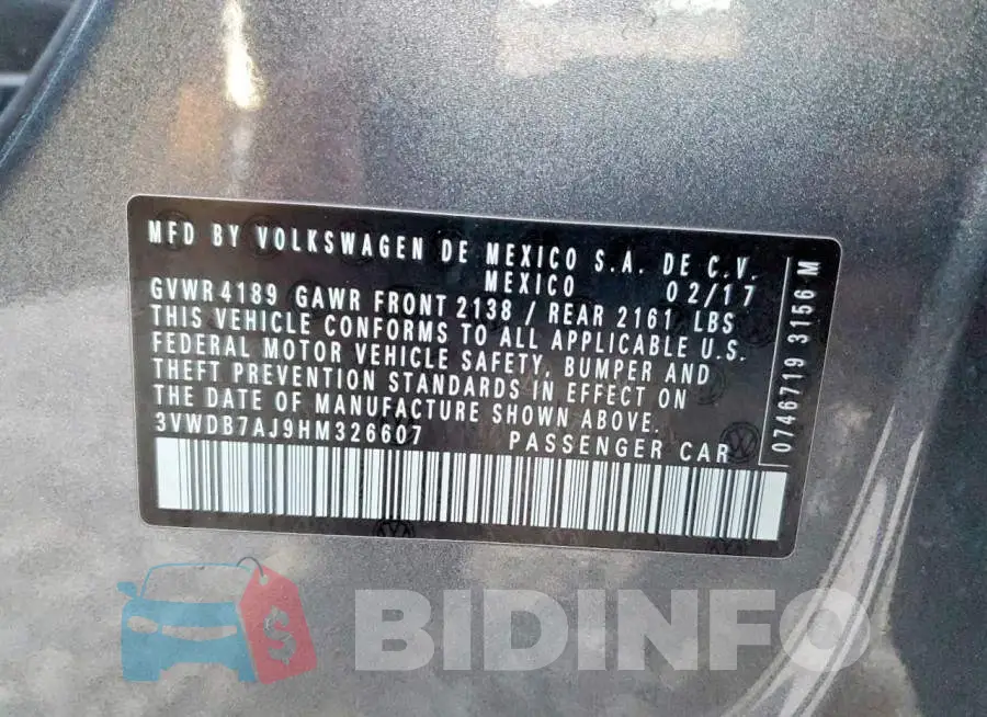 3VWDB7AJ9HM326607 Photo# 12