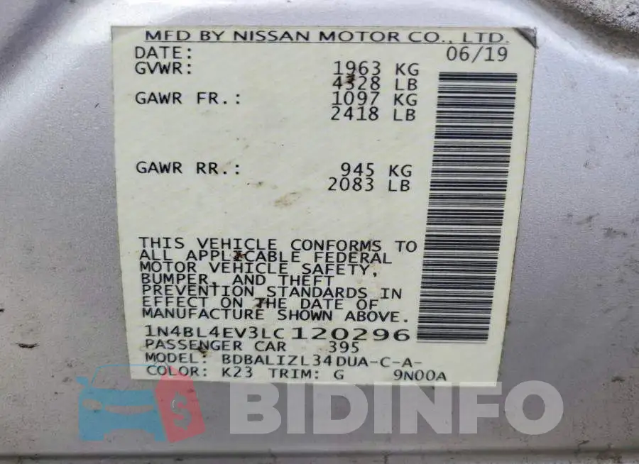 1N4BL4EV3LC120296 Photo# 12
