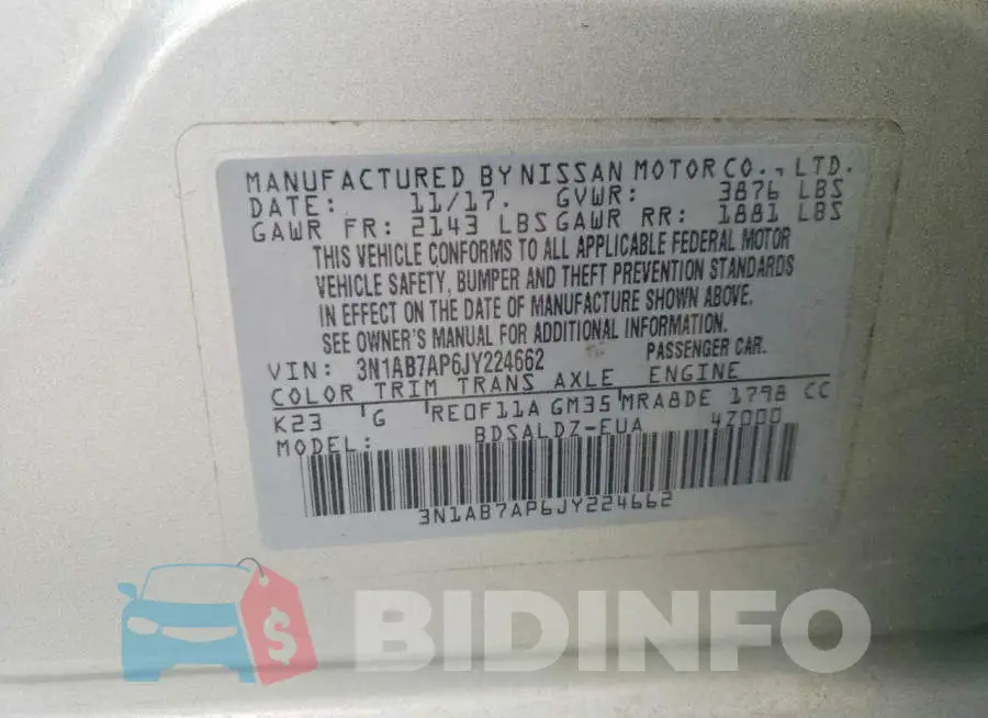 3N1AB7AP6JY224662 Photo# 12