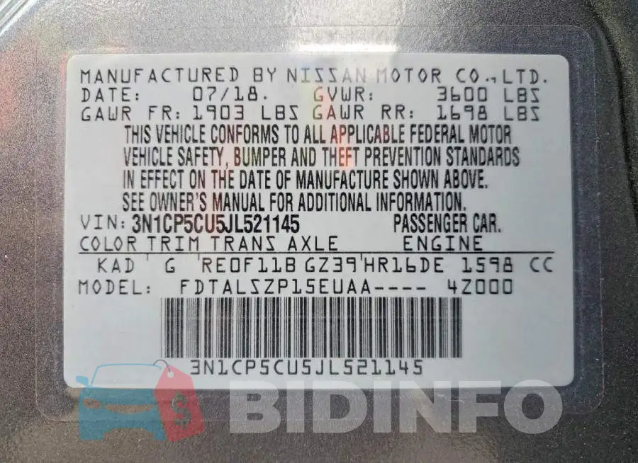3N1CP5CU5JL521145 Photo# 14