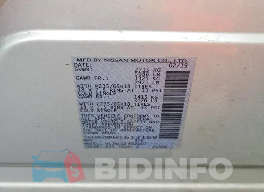 5N1DR2MM6KC613169 Photo# 12