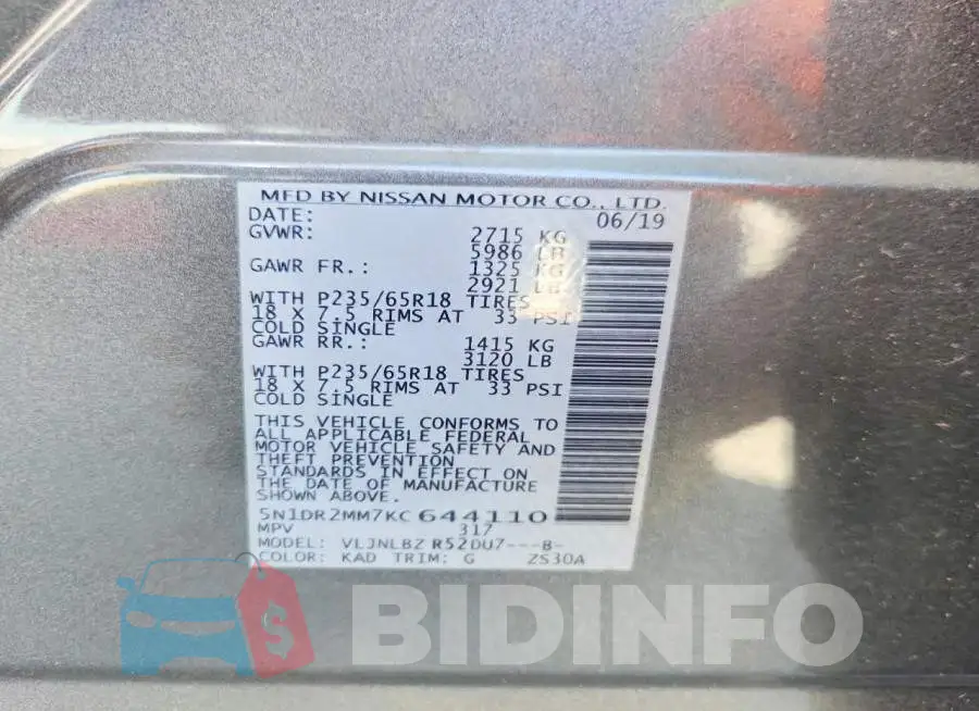 5N1DR2MM7KC644110 Photo# 13