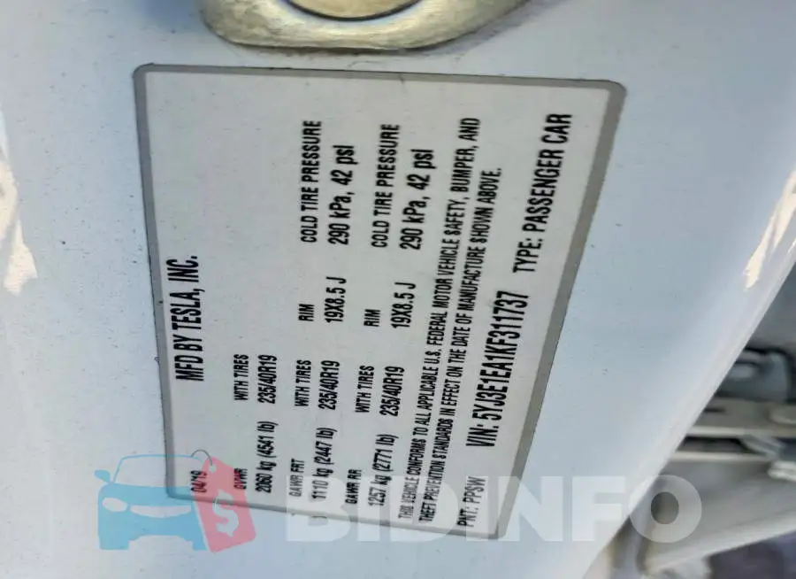5YJ3E1EA1KF311737 Photo# 12