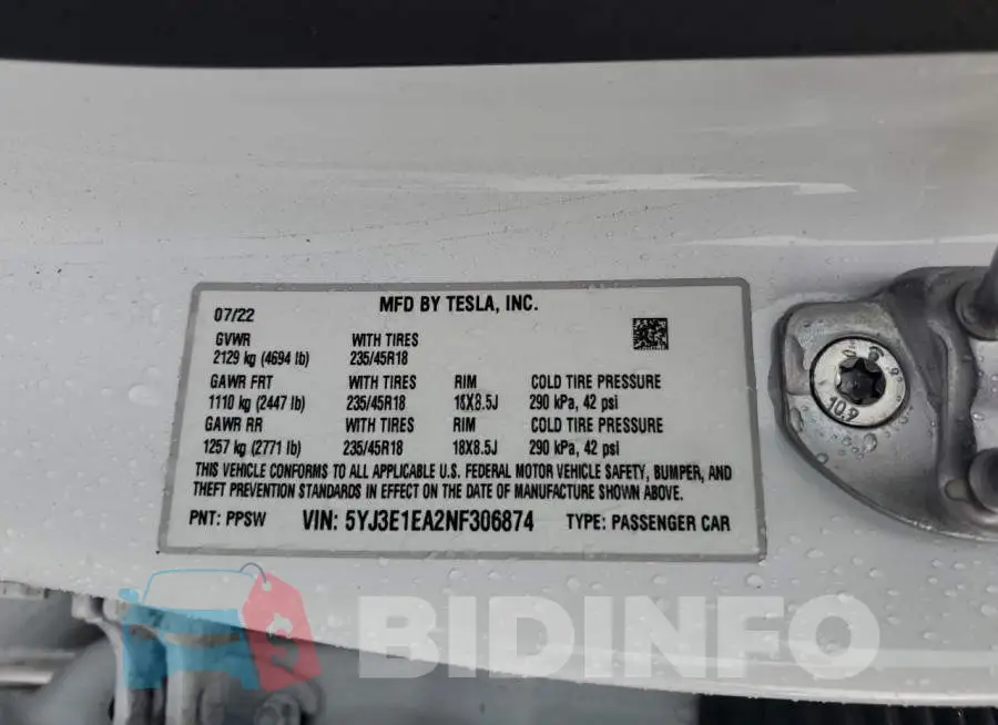 5YJ3E1EA2NF306874 Photo# 13