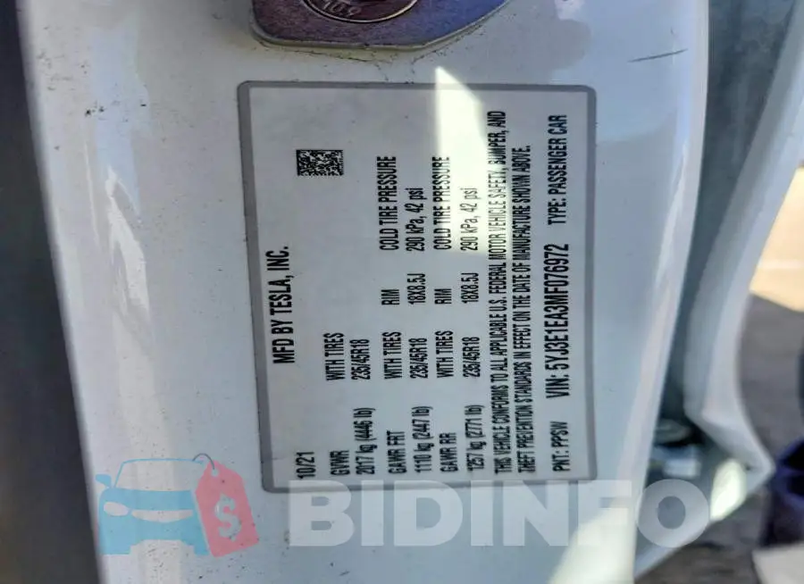 5YJ3E1EA3MF076972 Photo# 12