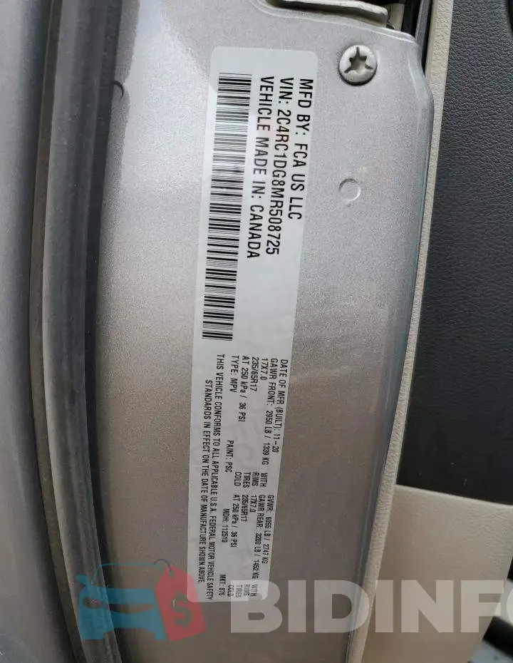 2C4RC1DG8MR508725 Photo# 13