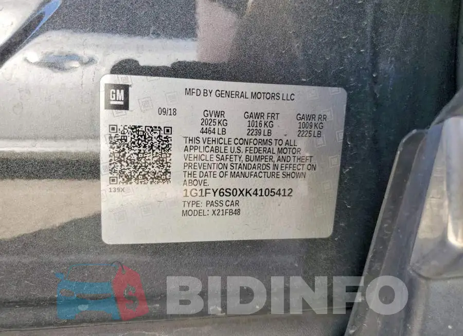 1G1FY6S0XK4105412 Photo# 12