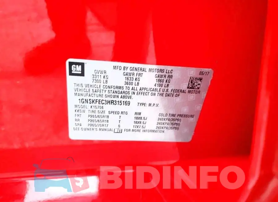 1GNSKFEC3HR315169 Photo# 13