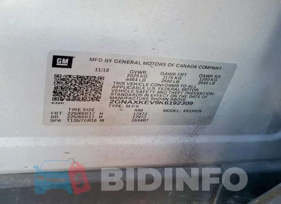 2GNAXKEV9K6192309 Photo# 13