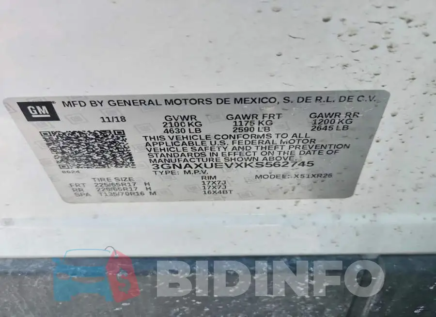 3GNAXUEVXKS562745 Photo# 13