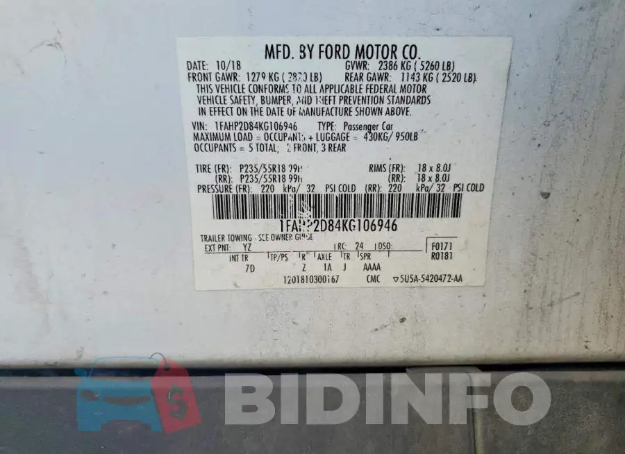1FAHP2D84KG106946 Photo# 12