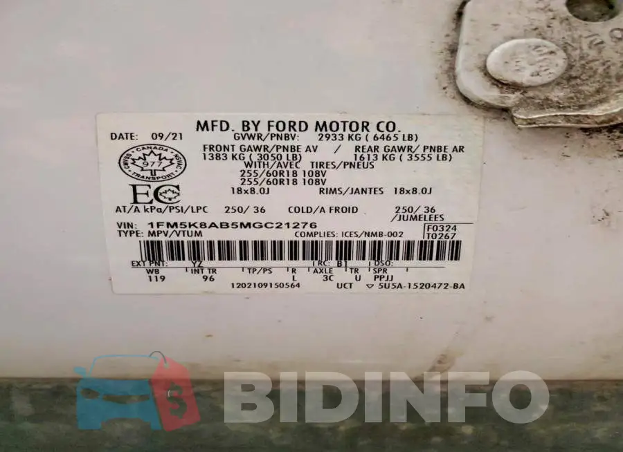1FM5K8AB5MGC21276 Photo# 13
