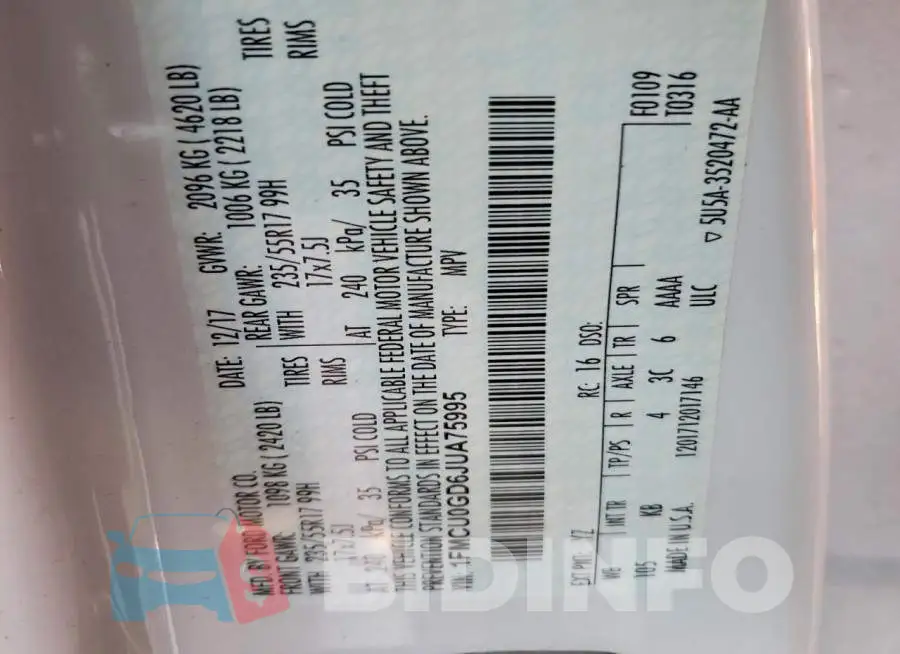 1FMCU0GD6JUA75995 Photo# 13