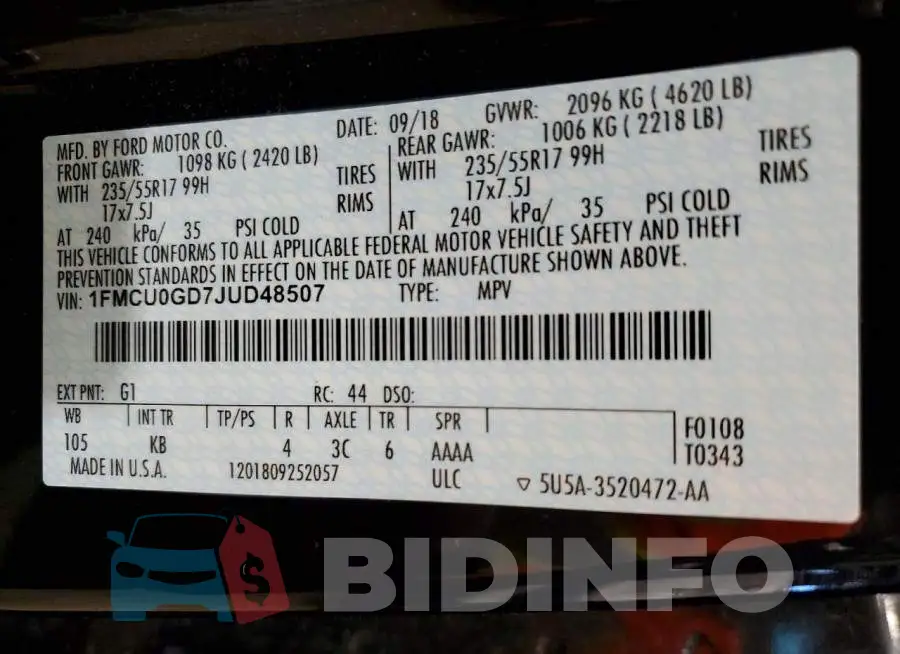 1FMCU0GD7JUD48507 Photo# 13