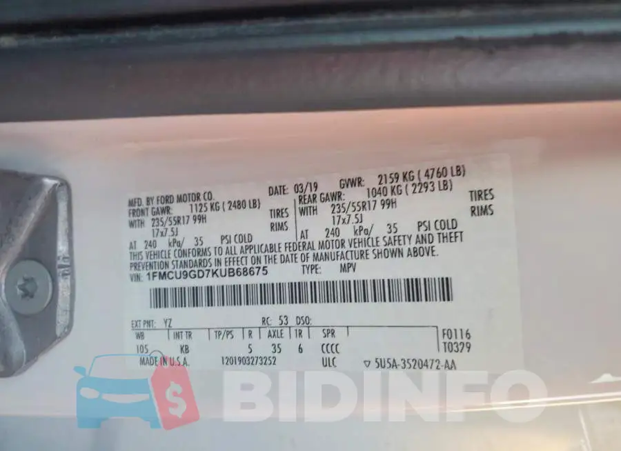 1FMCU9GD7KUB68675 Photo# 13