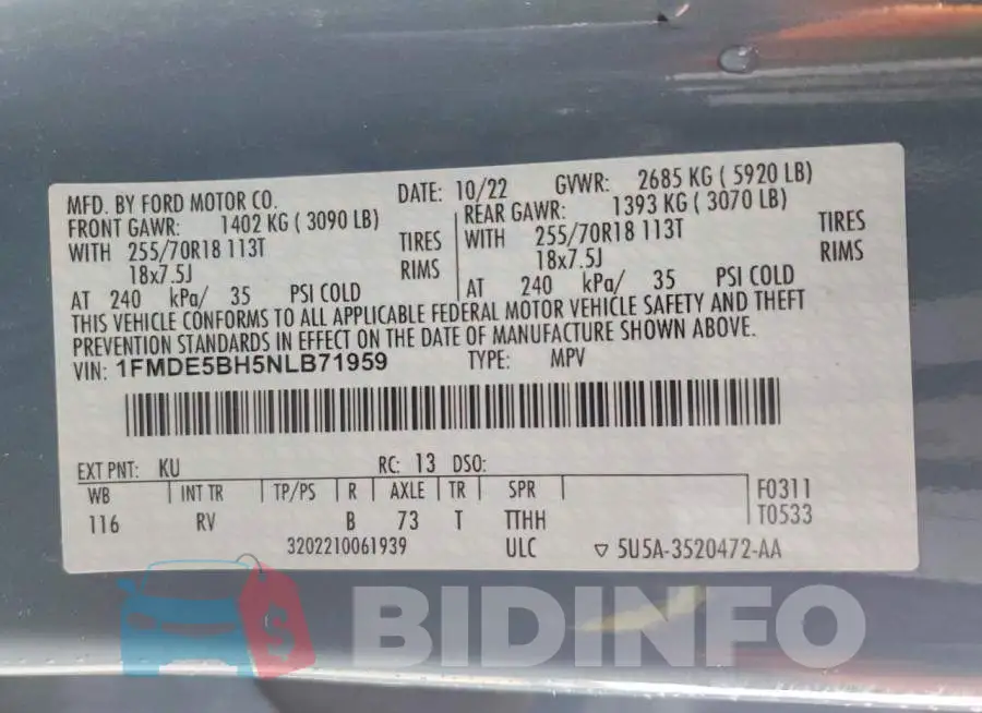 1FMDE5BH5NLB71959 Photo# 13