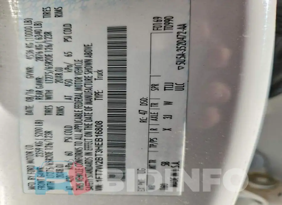 1FT7W2BT3HEB16808 Photo# 12