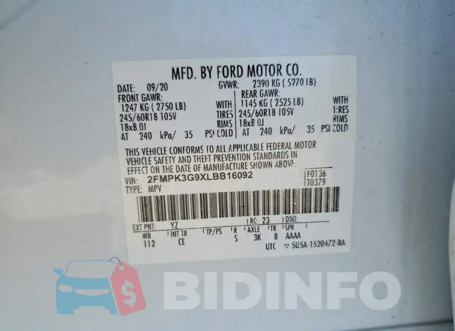 2FMPK3G9XLBB16092 Photo# 13