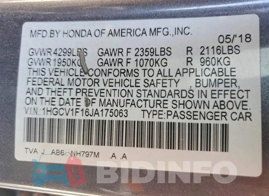 1HGCV1F16JA175063 Photo# 13