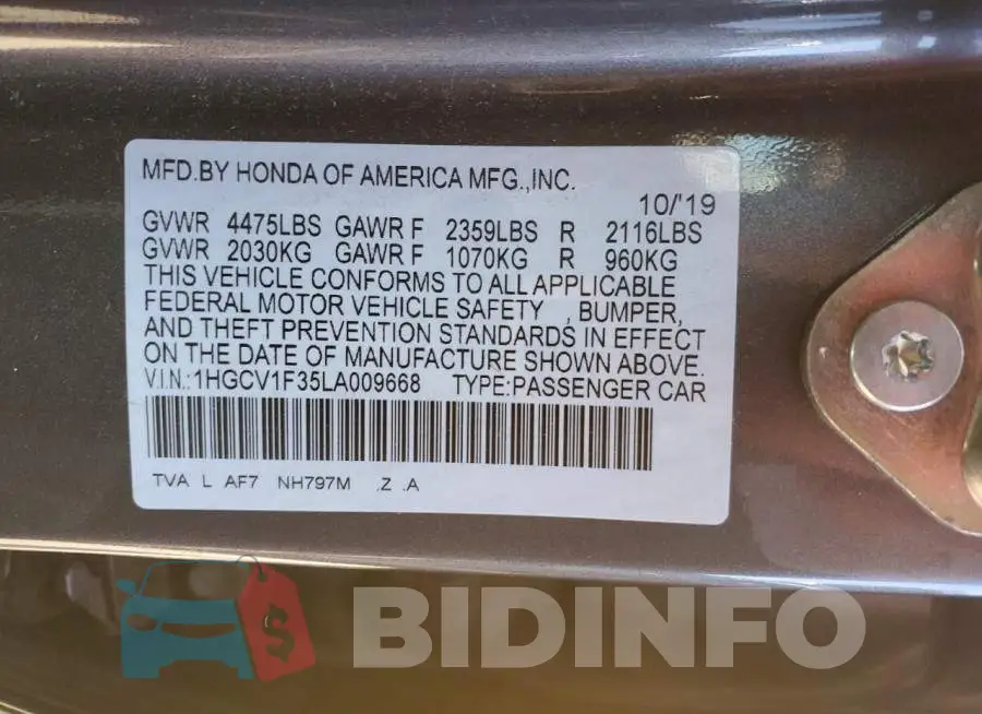 1HGCV1F35LA009668 Photo# 12