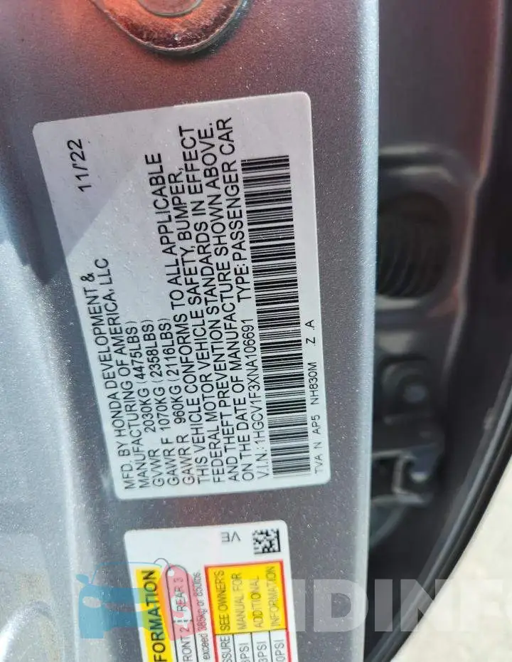 1HGCV1F3XNA106691 Photo# 13
