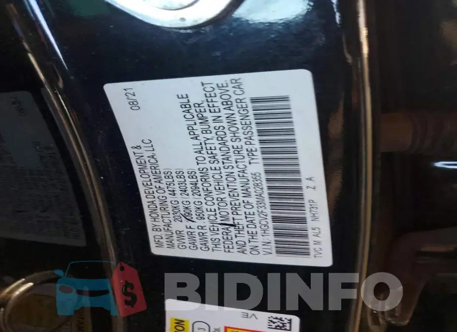 1HGCV2F33MA028355 Photo# 12