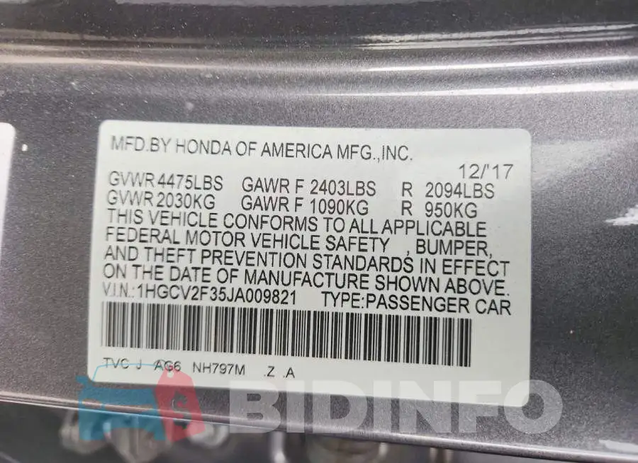 1HGCV2F35JA009821 Photo# 12