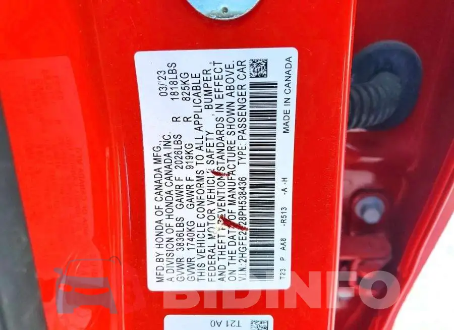 2HGFE2F28PH538436 Photo# 12