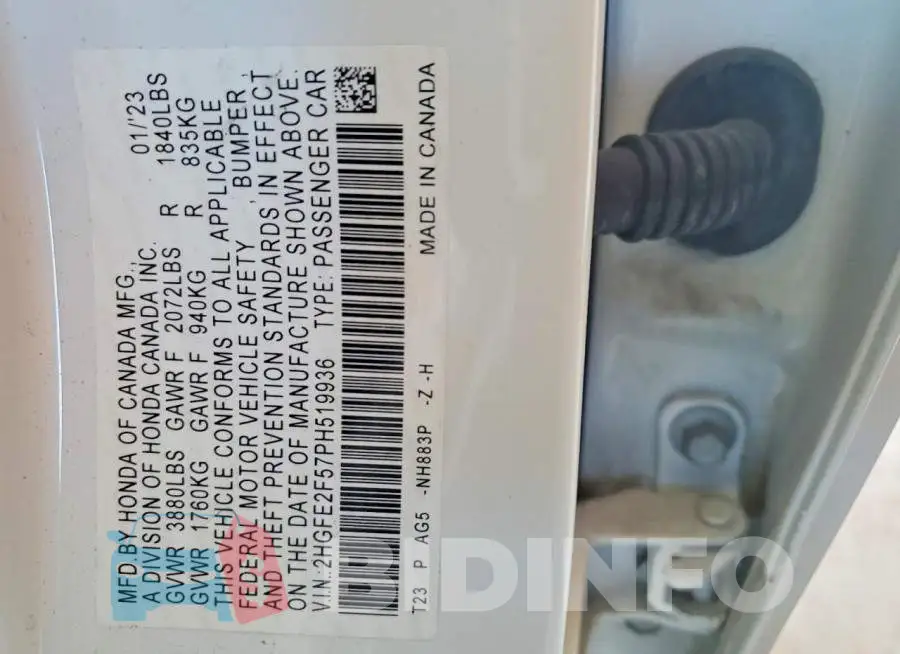 2HGFE2F57PH519936 Photo# 13