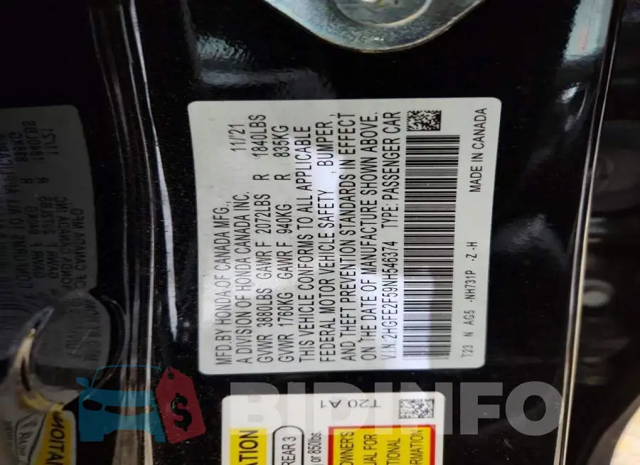 2HGFE2F59NH546374 Photo# 13