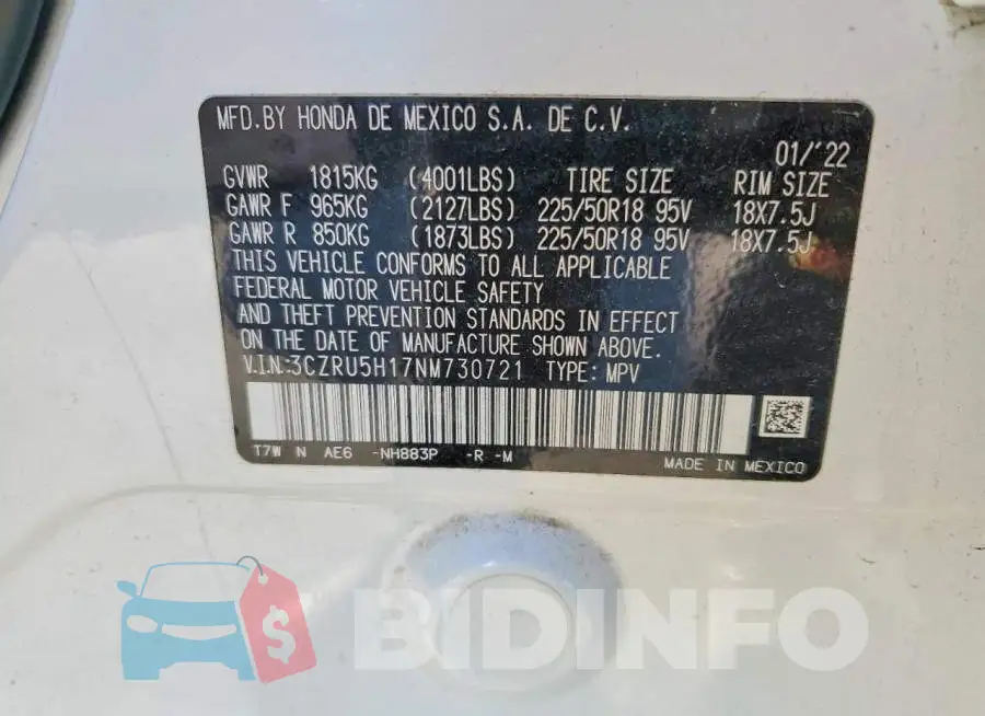 3CZRU5H17NM730721 Photo# 13