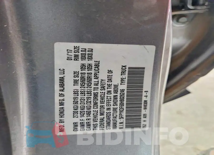 5FPYK3F68HB026246 Photo# 12