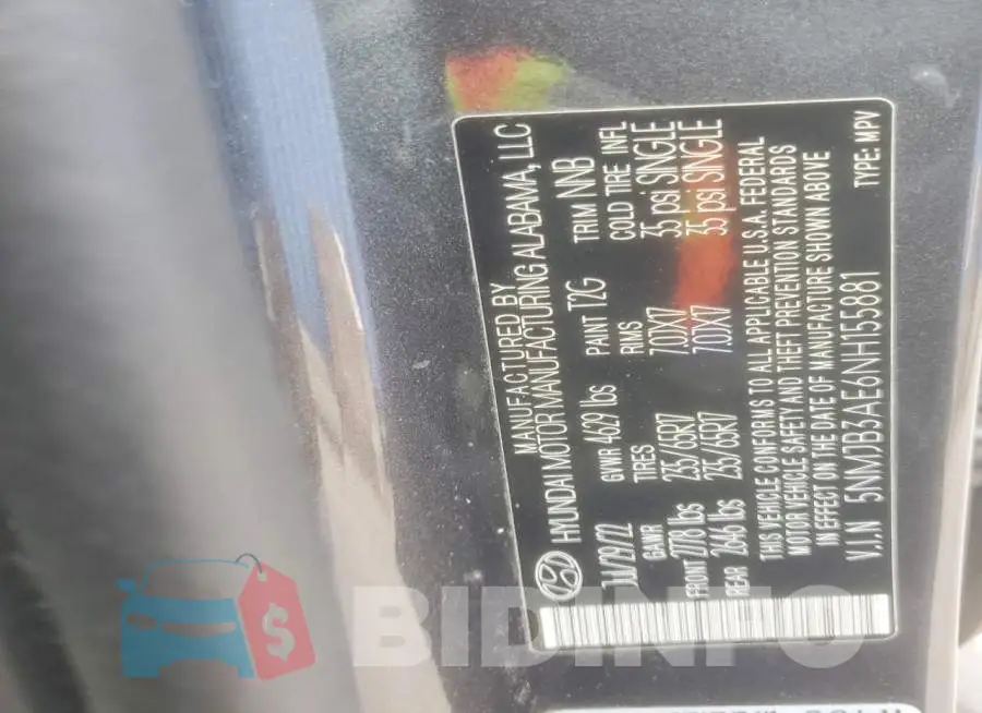 5NMJB3AE6NH155881 Photo# 14